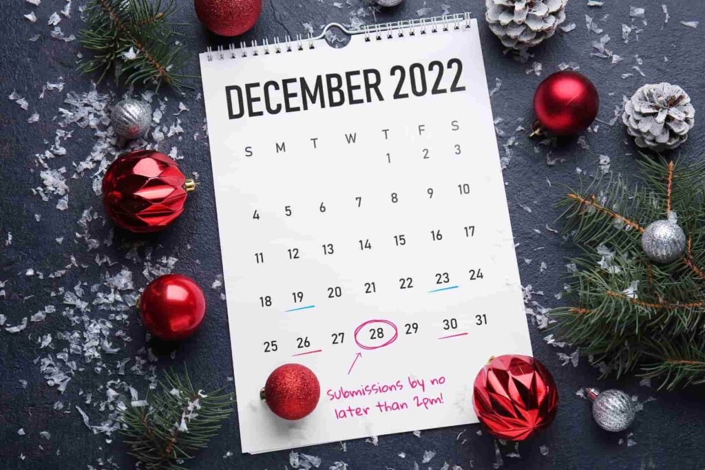 Christmas and new year payroll deadlines 2022