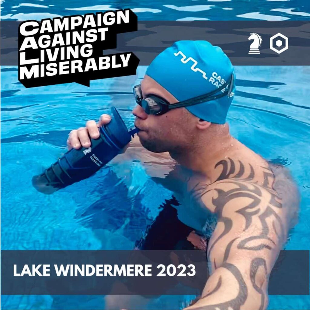 Alex Grant, Quest Pay Solutions Managing Director training for the 2023 Lake Windermere swim challenge